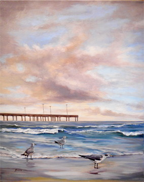 Seagull Pier- Original Oil Painting- One of a Pair- $1650 16"x20"